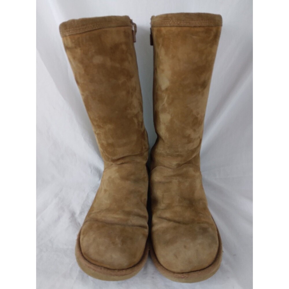 UGG Australia Kenly 1890 Winter Tall Chestnut Suede Side Zip Boots Womens Size 9 - Picture 3 of 13
